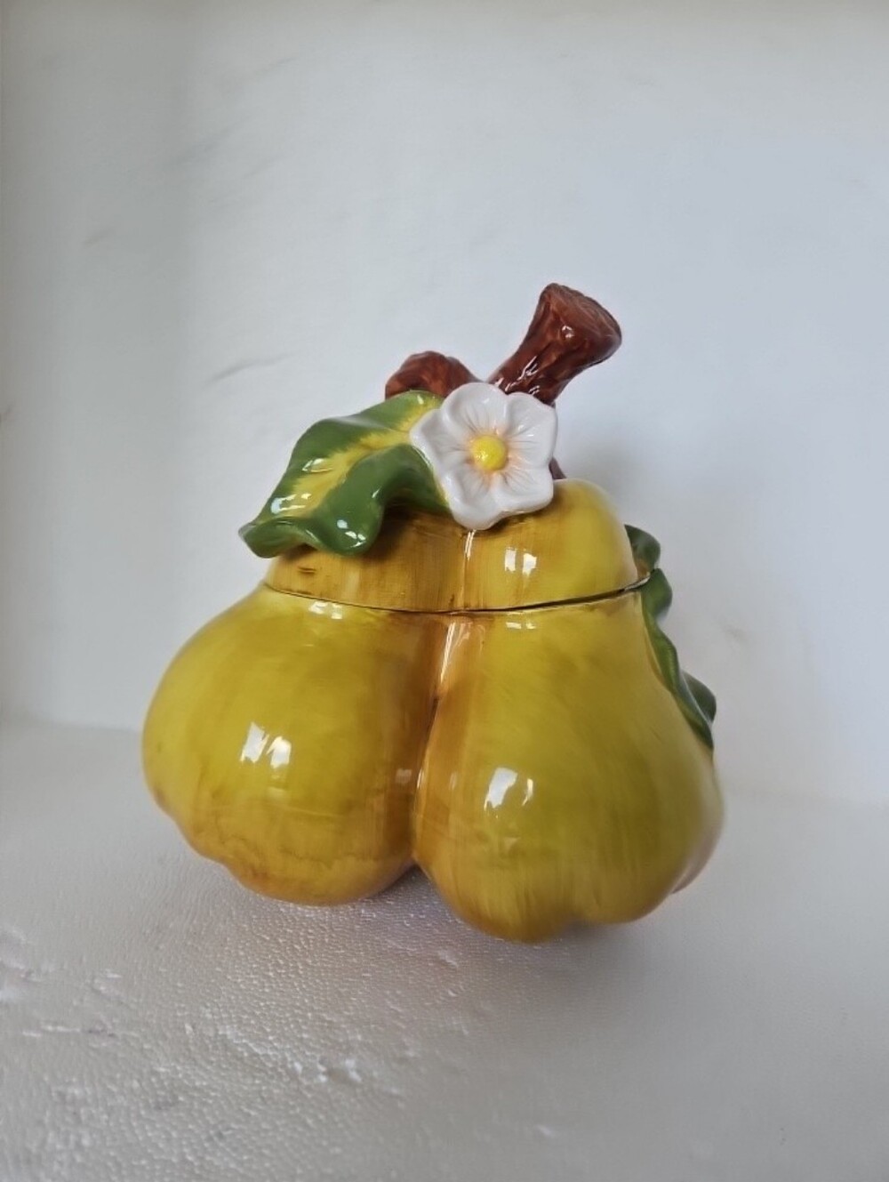 Vintage Bico China Ceramic Three Pear Cookie Jar Figural Fruit Floral MCM Retro